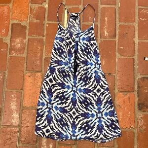 Blue and White Patterned Cynthia Rowley Linen Dress